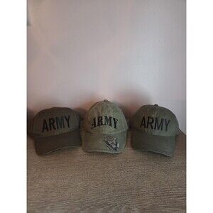 Army Hat Cap Strap Back OS Green Lot 3 Adjustable Cotton Mens USA Military Vet